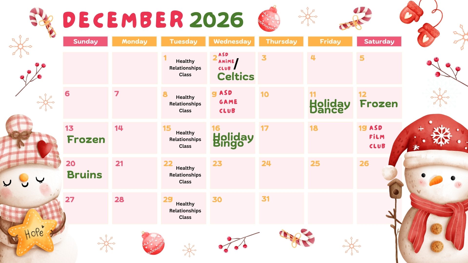 December 2026 Event Calendar